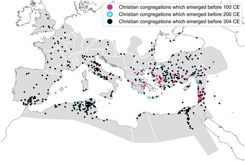 distribution of the documented presence of christian congregations in the first three centuries