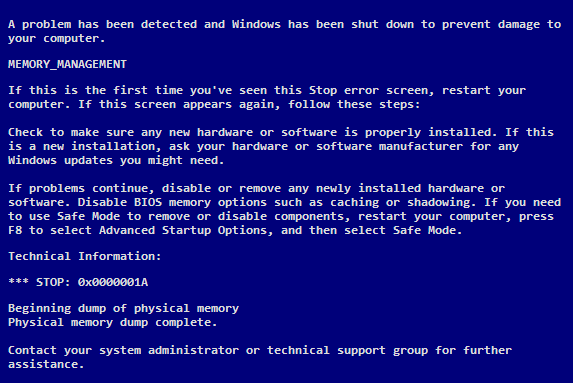 A Guide to the MEMORY_MANAGEMENT Blue Screen of Death Error