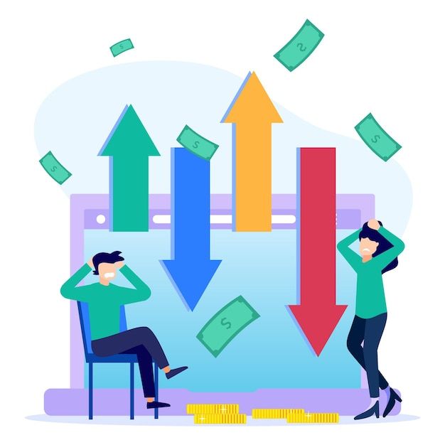 Vector ilustración vectorial personaje de dibujos animados gráficos del mercado de valores