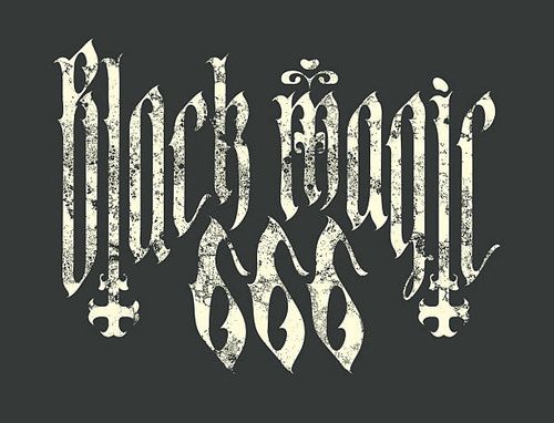 Black magic 666, written in gothic font Vector banner on the theme of occultism with the phrase Black magic 666, written in gothic font with inverted crosses. Can be used for poster number 666 stock illustrations