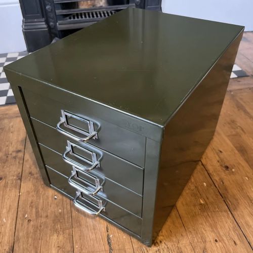 Vintage Industrial Steel Filing Cabinet 4 Drawer Unit Green Metal - Image 1 of 4