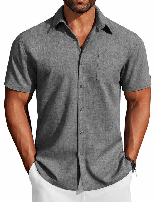 COOFANDY Men's Button Down Shirts Short Sleeve Casual Shirts Summer Beach Linen Shirts with Pocket