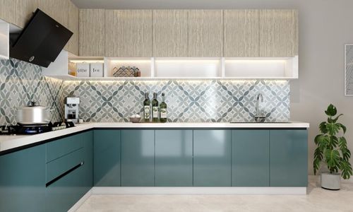 Geometric kitchen wall tile design for the backsplash in an Indian home