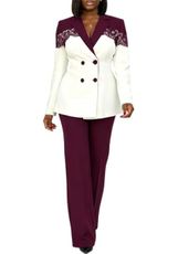 Seltaon Women Suits 2 Piece Set Business Casual Dressy Blazers and Pants Suit Semi Formal Work Outfits Plus Size Purple