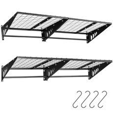 ENJOYWOOD Garage Shelving 2x2ft 4-Pack, Garage Storage Rack 24"x24" Metal Shelves Black Wall Mounted with rods & 4 Hooks, Heavy Duty Wall Shelving Floating Shelves, 880lbs Total load Capacity