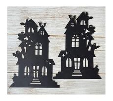 Black Paper Haunted House Cutouts - Halloween decorations Spooky Party decor Classroom Bulletin Board decoration - Set of 10 cut outs
