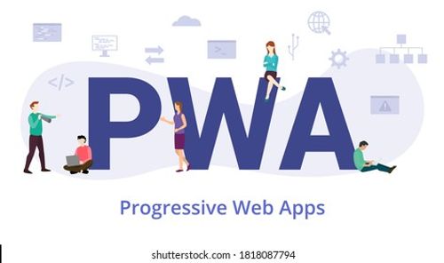 pwa progressive web app concept with modern big text or word and people with icon related modern flat style Stock Vector