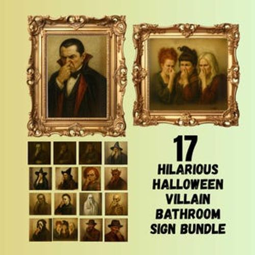 17 Toilet Humor Print, Funny Halloween Bathroom Decor, Digital Print, Vintage Style Painting, Downloadable Wall Art, Gift Bathroom printable