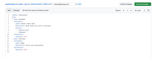 Screenshot of the metadata for creating a basic category form.
