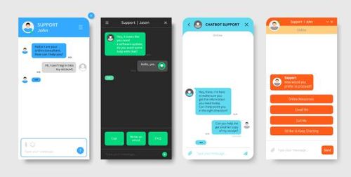 Support chat window, chatbot or bot messenger app Support chat window, chatbot or bot messenger app interface vector template. Customer support and online help desk application, web consultant dialog or live message box and chatbot application chat bot stock illustrations