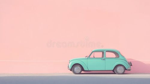 A vintage mint green car is parked next to a pastel pink wall showcasing a charming urban landscape and a retro aesthetic. Mint green car stock images, royalty-free photos and pictures