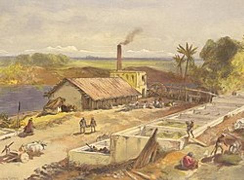 Indigo dye factory in Bengal. Bengal was the world's largest producer of natural indigo in the 19th century.