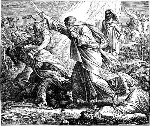 elijah kills prophets of baal - prophets of baal stock illustrations