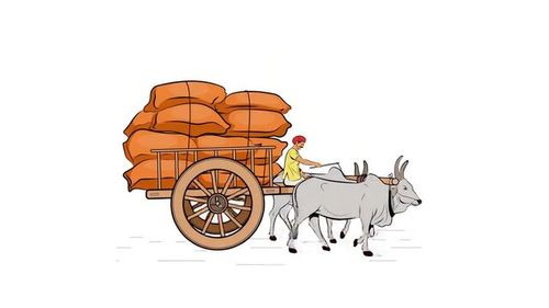 Indian bullock cart loaded with harvested crops. Hand drawn illustration enhanced with AI-generated animation.