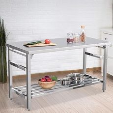 TrailBlaze Stainless Steel Work Table, 24'' x 60'' Folding Table for Kitchen, NSF Commercial Heavy Duty Stainless Steel Prep Table with Adjustable Undershelf, for Kitchen, Restaurant, Home