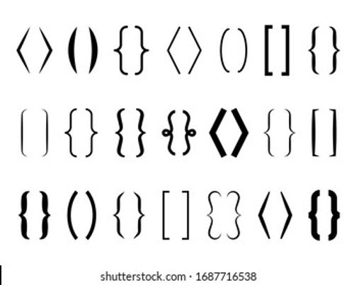 Text brackets. Curly braces, square and corner parentheses. Bracket punctuation shapes for messages. calligraphy communication typography symbols