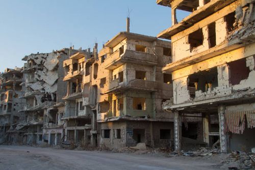 Center Of Homs City, Syria In Ruins Photo taken in Homs, Syria syria-war stock pictures, royalty-free photos & images