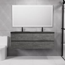 EZONTEQ 60" Floating Bathroom Vanity with Sink, Bathroom Vanities with Double Undermount Sink Combo Set, Wall Mounted Bathroom Cabinet with Soft Closing 4 Drawers (Grey)