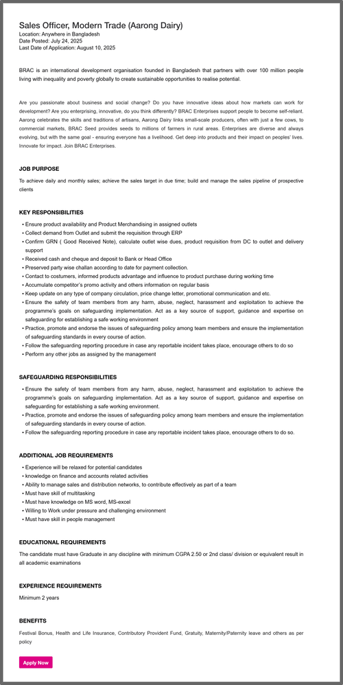 BRAC NGO Job Circular 2025
