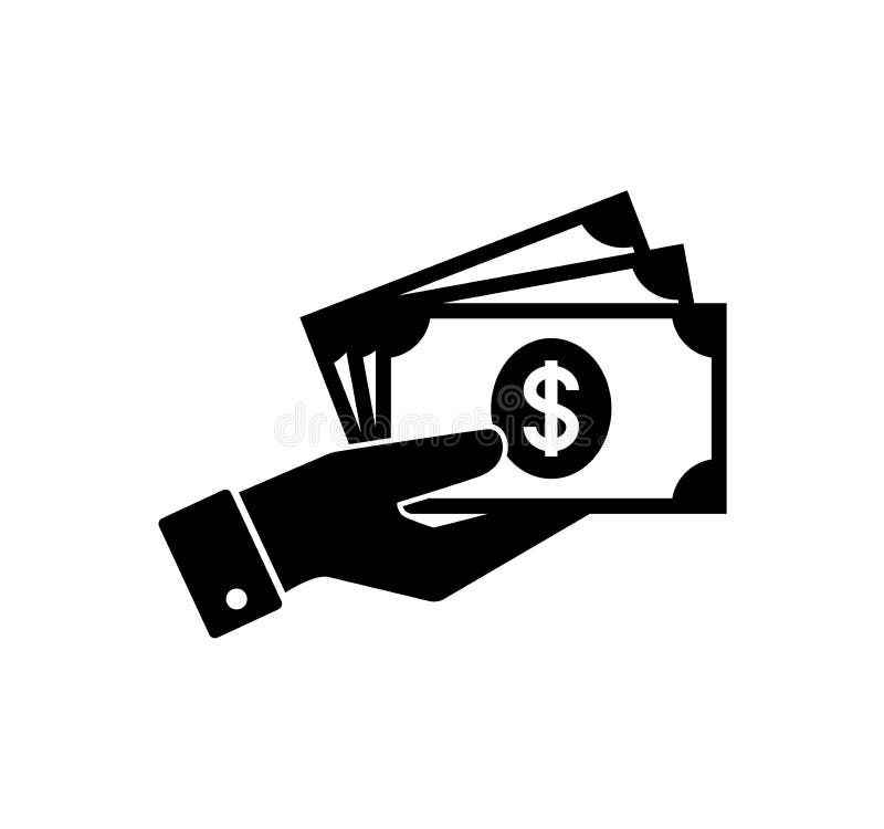 Mano que sostiene el dinero Mano con los billetes de banco Icono del pago al contado stock de ilustración