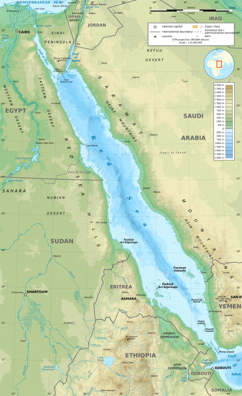 red sea topographic map en