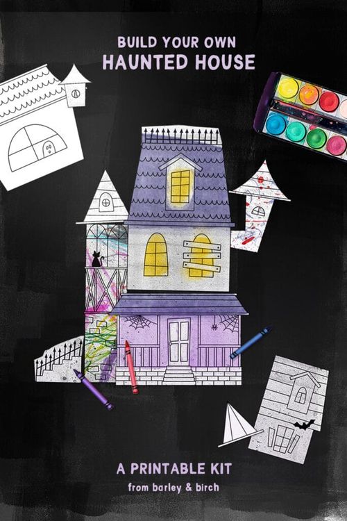 Your kids can design and color or decorate their very own Halloween home with this mix and match haunted house printable kit! | via barley & birch