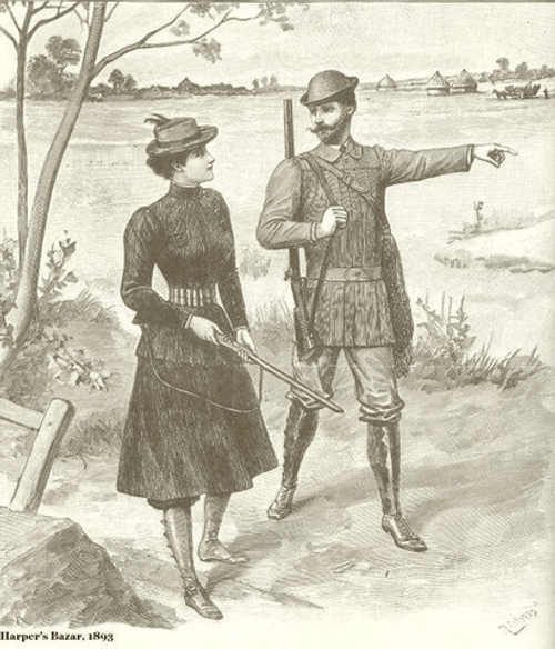 Lady’s Hunting Costume and Gentleman’s Shooting Suit, 1893. Courtesy of Harper’s Bazaar, 1893.