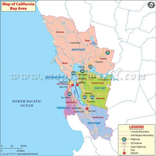 Bay Area Cities Map, California