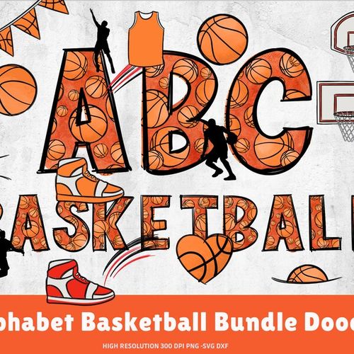 Basketball Doodle Alphabet Bundle, Basketball PNG Letters, Numbers & Accessories, Basketball Font, Sports Alphabet, Download, Commercial Use