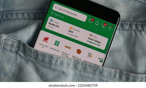 Tokopedia apps on android. Help to ease your daily life and cost friendly with many product options. Jakarta - July 01 2023. Editorial Stock Photo