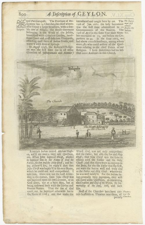Antique Print Of The Church Of Telipole By Baldaeus (1703)