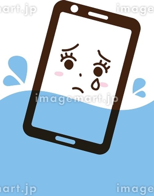 スマートフォン　トラブル　擬人化　顔　表情　水没　水害　防水 インターネット,クリップアート,ディスプレイのイラスト素材
