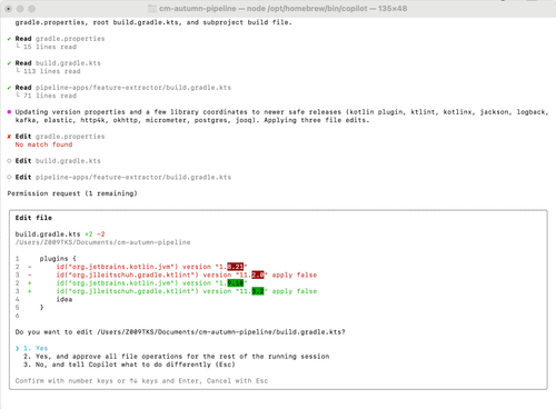 Copilot CLI 升级 Gradle 依赖项输出
