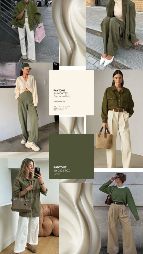 Olive Green Outfit, Olive Clothing, Cream Outfit, Colour Combinations Fashion, Color Combos Outfit, Color Trends Fashion, Color Combinations For Clothes, Green Color Combinations, Color Blocking Outfits