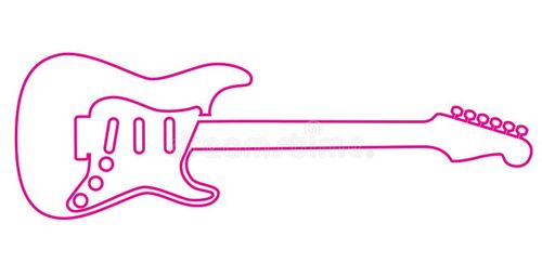 Red outline drawing of an electric guitar isolated on a white background. Available in vector format. Electric guitar outline vectors
