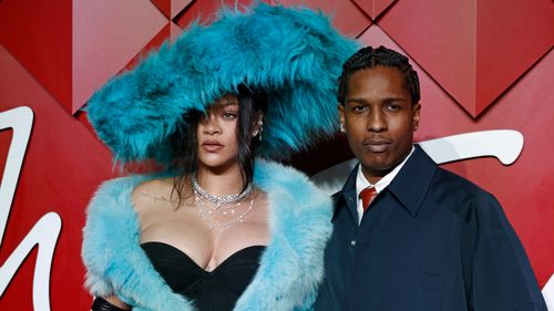 barbadian singer rihanna and us rapper asap rocky pose on the red carpet upon arrival at the 2024 fashion awards at the royal albert hall in london on december 2, 2024 photo by benjamin cremel afp restricted to editorial use no marketing no advertising campaigns