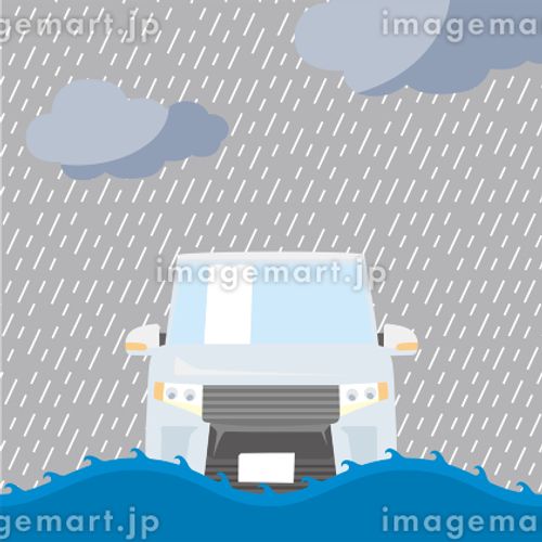 自動車　乗り物　洪水、豪雨水害のイラスト　アイコン損害保険自然災害イメージ ストローク,シンボル,サインのイラスト素材