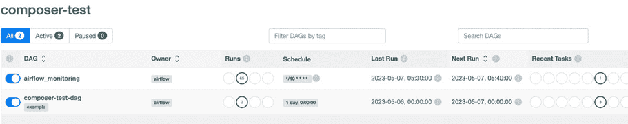 图 10.8 – Airflow web UI 中 GCS 位置中存在的所有 DAG