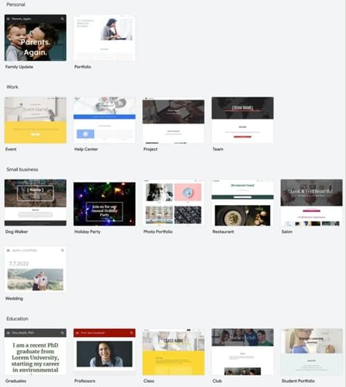 the official google sites templates collection.