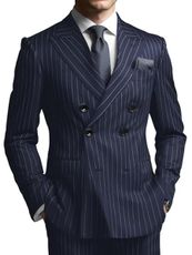 ZHOUYOPINPAI Navy Pinstripe Double Breasted Suit Men Slim Fit Pin Stripe Suit Mens 2 Piece Men's Pinstripe Suits Slim fit S
