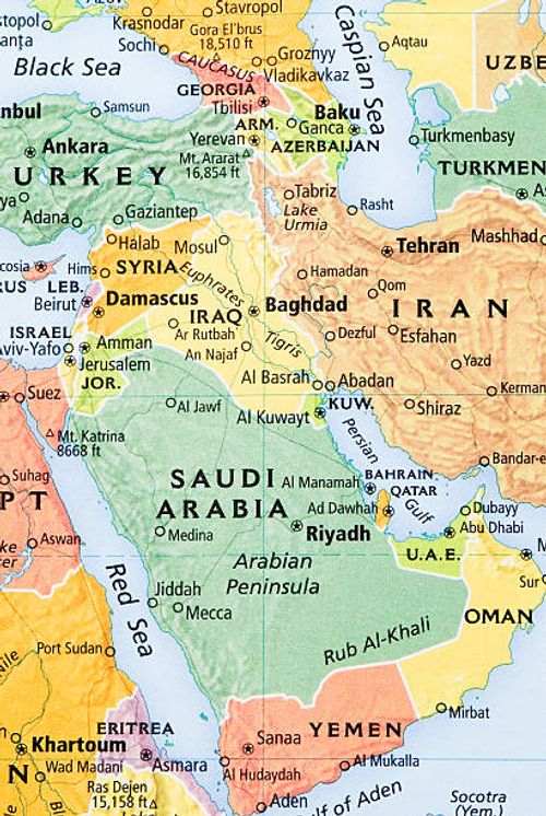 middle east, saudi arabia penninsula and persian gulf region map - map of israel and syria stock pictures, royalty-free photos & images