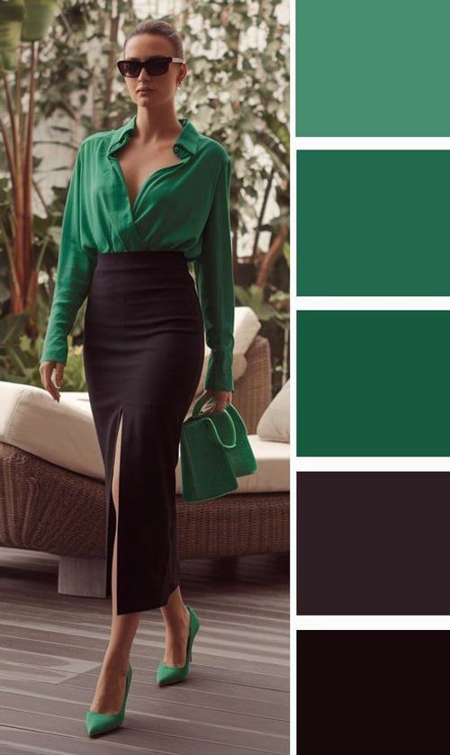 Deep Autumn Color Palette, Dark Green Skirt, Colour Combinations Fashion, Color Combinations For Clothes, Color Blocking Outfits, Cozy Fall Outfits, Mix Style, Winter Outfits For Work, Green Outfit