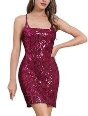 Sequin Homecoming Dresses Short Prom Dresses Women Spaghetti Straps Sparkly Sequins Bodycon Mini Dress Party Nightclub Sleeveless Backless Cocktail Tight Club Dress Maroon M