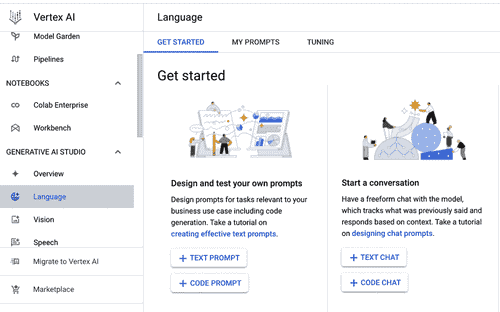 图 12.2 – Vertex AI GenAI Studio（语言部分）