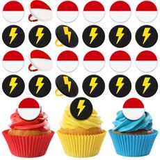 Honeydak 48 Pcs Cartoon Red and White Cupcake Ring Cartoon Birthday Decorations Yellow Cake Topper Ring Red and White Cupcake Topper Birthday Party Decorations for Girls Party