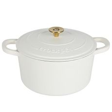 Crock-Pot Artisan 7-Quart Round Dutch Oven – Matte Linen White with Gold Knob, Enameled Cast Iron Cookware
