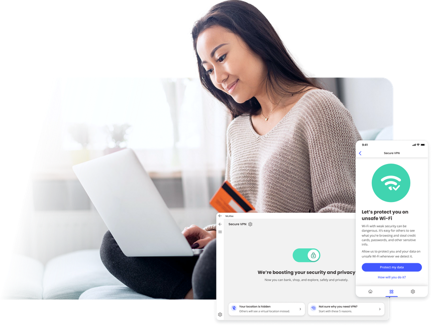 McAfee Total Protection ofrece una VPN segura para las conexiones WiFi.