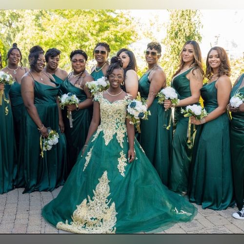 Emerald green with gold embroidered glitter wedding dress. - Picture 1 of 3