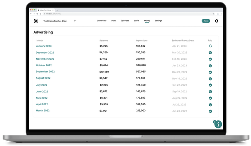 Laptop displaying a monetization screen from Libsyn account management dashboard