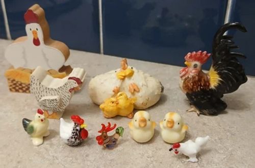 Miniature Chicken Rooster Figurines Lot - Image 1 of 4